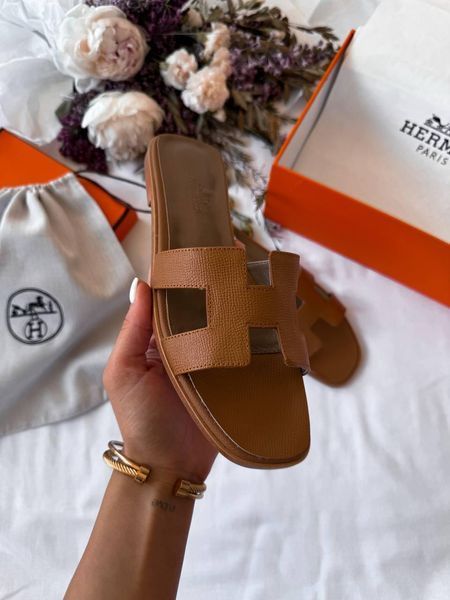 Жіночі бежеві шльопанці Hermes Oran Slippers Brown х Ермес 39 ALL12688 фото