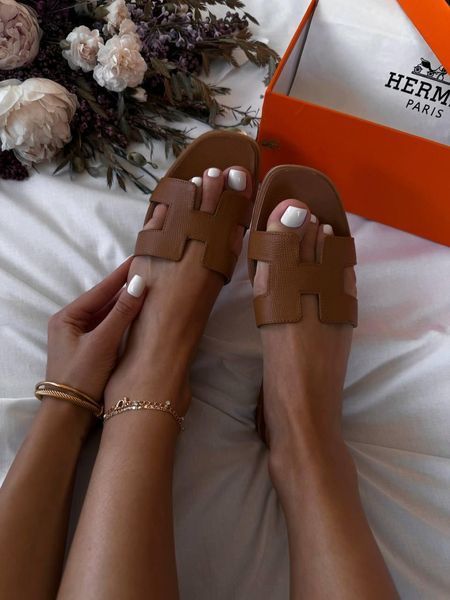 Жіночі бежеві шльопанці Hermes Oran Slippers Brown х Ермес 39 ALL12688 фото