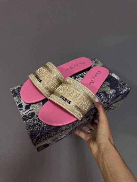 Жіночі рожеві шльопанці Dior Slippers Flip Flaps Pink Gold х Діор 37 ALL21559 фото