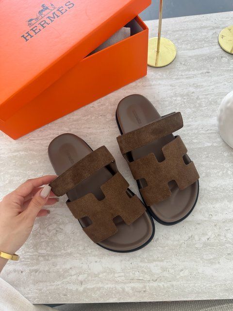 Жіночі коричневі шльопанці, капці Hermes Chypre Apricot Sandals Brown х Ермес 36 ALL21386 фото