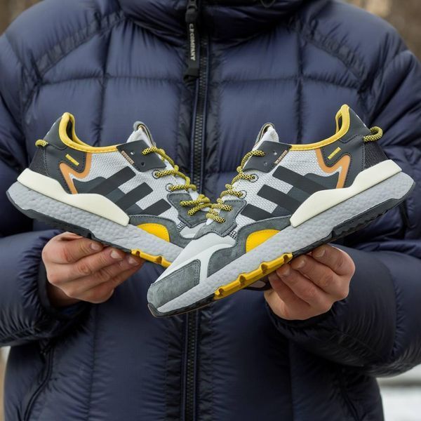 Сірі чоловічі кросівки Adidas Nite Jogger Boost Core Black Yellow Dark Grey x Джоггер 41 ALL10931 фото