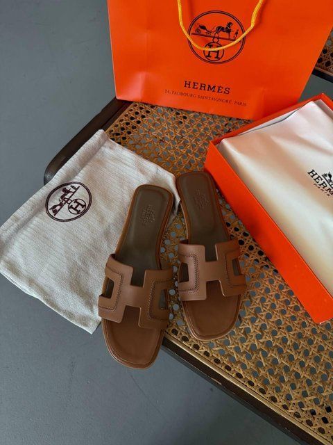 Жіночі бежеві шльопанці Hermes Oran Slippers Brown х Ермес 36 ALL17147 фото