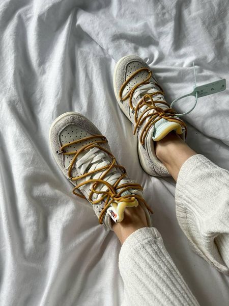 Сірі кросівки унісекс Nike SB Dunk Low Off White Grey Yellow Lot 37/50 х Данк 36 ALL12266 фото