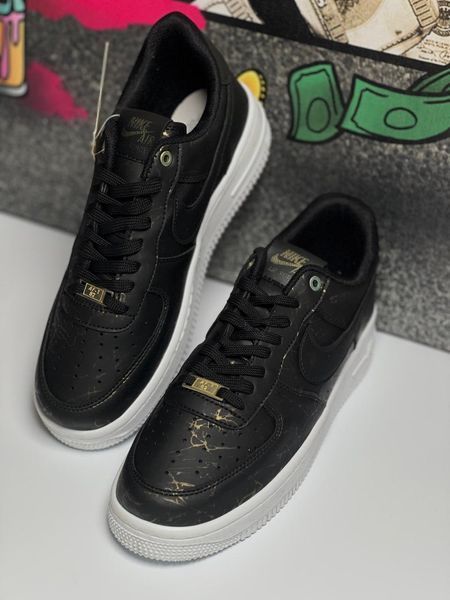 Чоловічі чорні кросівки Nike Air Force 1 Black White Paint Gold х Найк Ейр Форс 40 ALL13136 фото