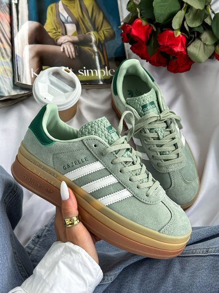 Жіночі м'ятні кросівки Adidas Gazelle Bold Platform Mint White х Адідас Газель ALL17782 фото