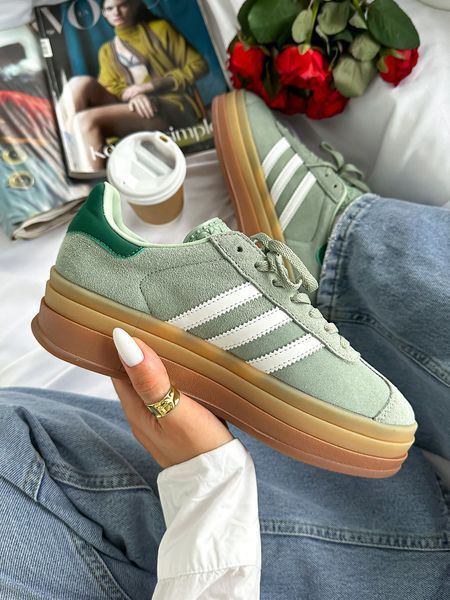 Жіночі м'ятні кросівки Adidas Gazelle Bold Platform Mint White х Адідас Газель ALL17782 фото