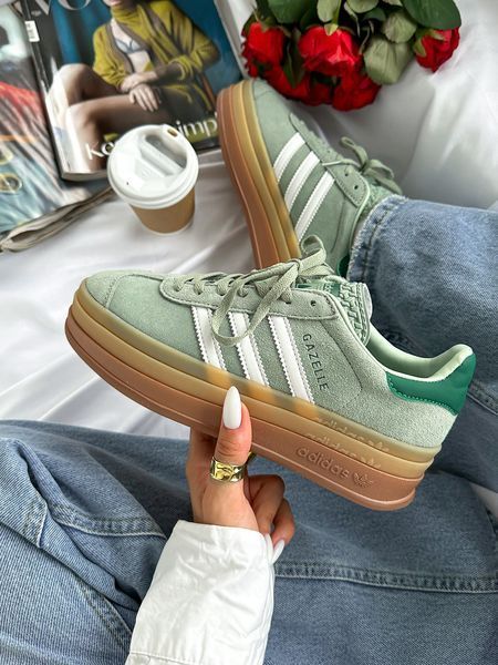 Жіночі м'ятні кросівки Adidas Gazelle Bold Platform Mint White х Адідас Газель ALL17782 фото