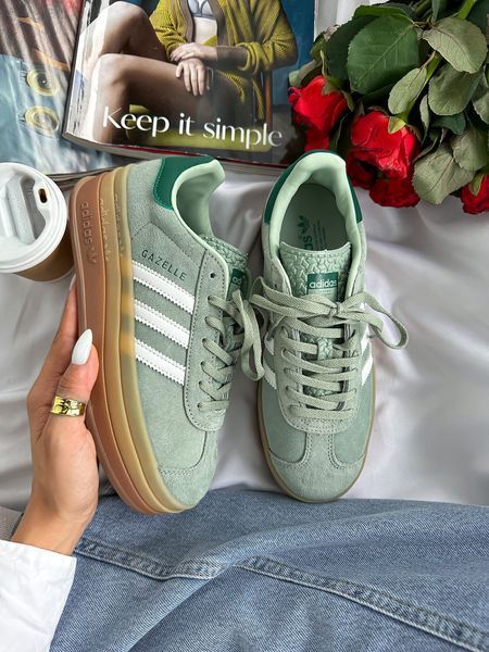 Жіночі м'ятні кросівки Adidas Gazelle Bold Platform Mint White х Адідас Газель ALL17782 фото
