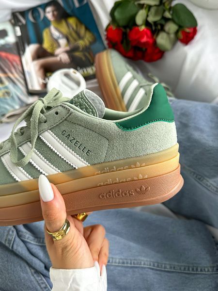 Жіночі м'ятні кросівки Adidas Gazelle Bold Platform Mint White х Адідас Газель ALL17782 фото
