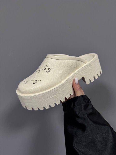 Жіночі бежеві шльопанці, капці Gucci Mules Platform Slides Beige х Гуччі 36 ALL17067 фото