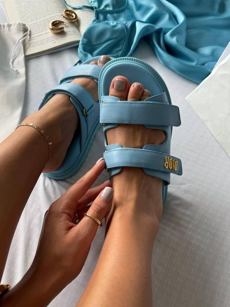 Жіночі блакитні шльопанці Dior Slippers Premium Blue х Діор Сліпперс 36 ALL17069 фото