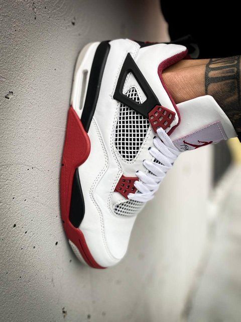 Білі шкіряні кросівки джордан ретро 4 унісекс Jordan 4 Retro Fire Red 36 ALL06105W фото