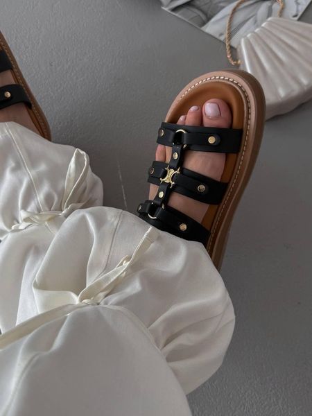 Жіночі чорні шльопанці Celine Tippi Leather Slide Sandals Black х Селін 36 ALL21215 фото