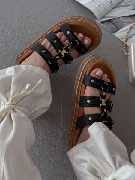 Жіночі чорні шльопанці Celine Tippi Leather Slide Sandals Black х Селін 36 ALL21215 фото