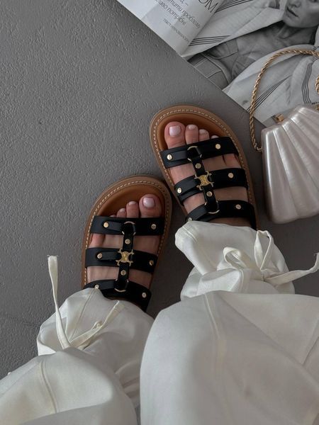 Жіночі чорні шльопанці Celine Tippi Leather Slide Sandals Black х Селін 40 ALL21215 фото