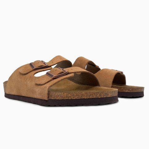 Бежеві шльопанці унісекс Birkenstock Arizona Chestnut x Біркеншток 36 ALL20448 фото