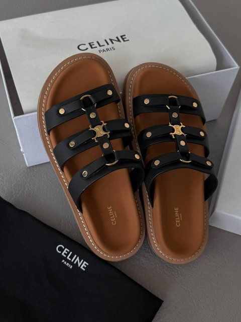 Жіночі чорні шльопанці Celine Tippi Leather Slide Sandals Black х Селін 40 ALL21215 фото