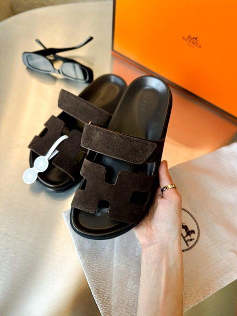 Жіночі коричневі шльопанці, капці Hermes Chypre Slippers Brown х Ермес 36 ALL20062 фото