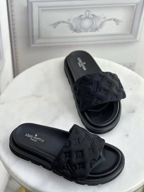 Жіночі чорні шльопанці Louis Vuitton Velcro Strap Slippers х Луї Віттон 37 ALL21544 фото