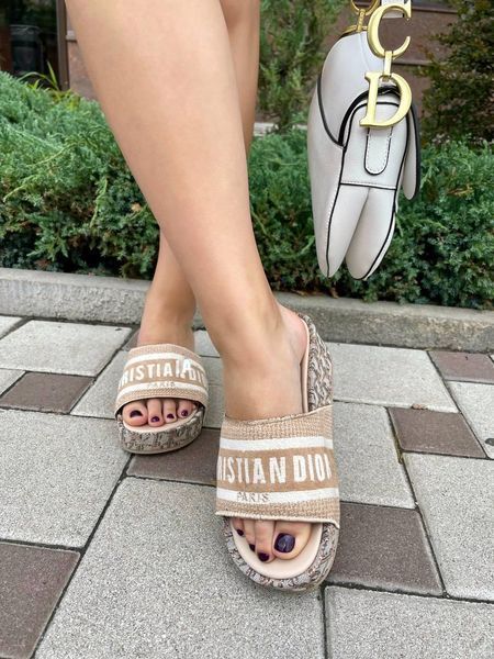 Жіночі бежеві шльопанці Dior Slippers Beige х Діор Сліпперс 36 ALL09057 фото