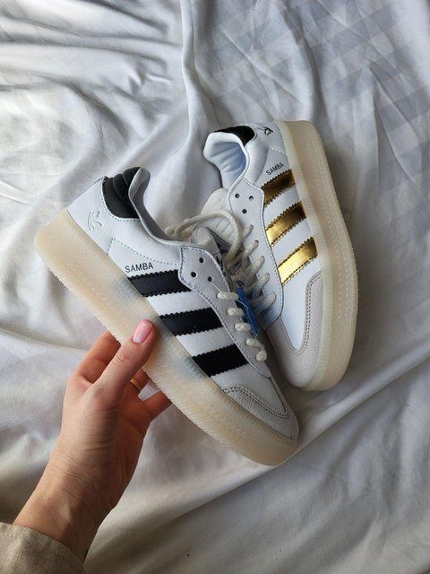 Жіночі білі кросівки Adidas Samba White Black Gold x Адідас Самба ALL20417 фото