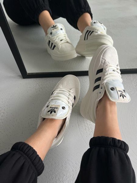 Білі кросівки замшеві Adidas Campus x Bad Bunny White Black x Адідас Кампус 36 ALL12513 фото