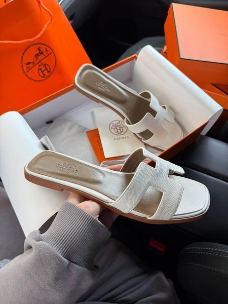 Жіночі білі шльопанці Hermes Oran Slippers White х Ермес 36 ALL21633 фото