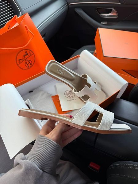 Жіночі білі шльопанці Hermes Oran Slippers White х Ермес 36 ALL21633 фото