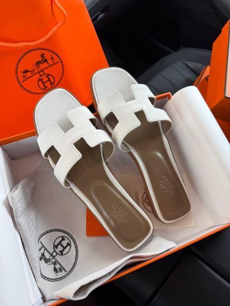 Жіночі білі шльопанці Hermes Oran Slippers White х Ермес 38 ALL21633 фото