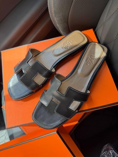 Жіночі чорні шльопанці Hermes Oran Slippers Black х Ермес 36 ALL21632 фото