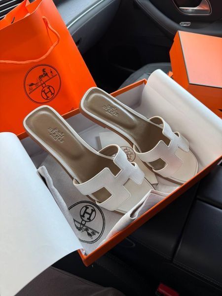 Жіночі білі шльопанці Hermes Oran Slippers White х Ермес 38 ALL21633 фото