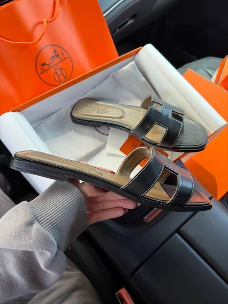 Жіночі чорні шльопанці Hermes Oran Slippers Black х Ермес 36 ALL21632 фото