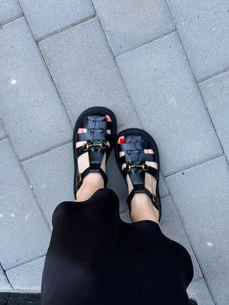Жіночі чорні сандалії Gucci Leather Sandals Black x Гуччі Сандалс 36 ALL17314 фото