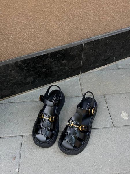 Жіночі чорні сандалії Gucci Leather Sandals Black x Гуччі Сандалс 36 ALL17314 фото
