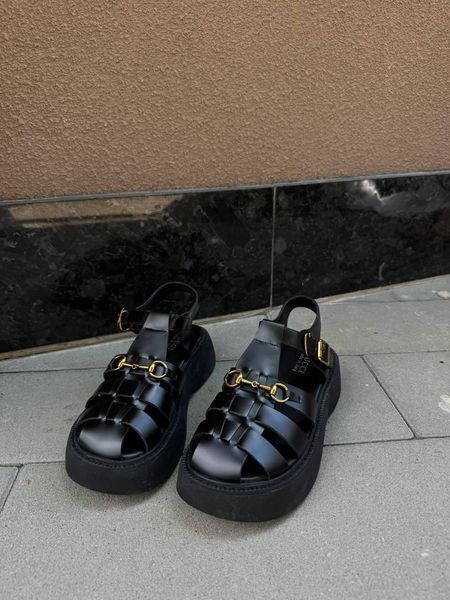 Жіночі чорні сандалії Gucci Leather Sandals Black x Гуччі Сандалс 36 ALL17314 фото